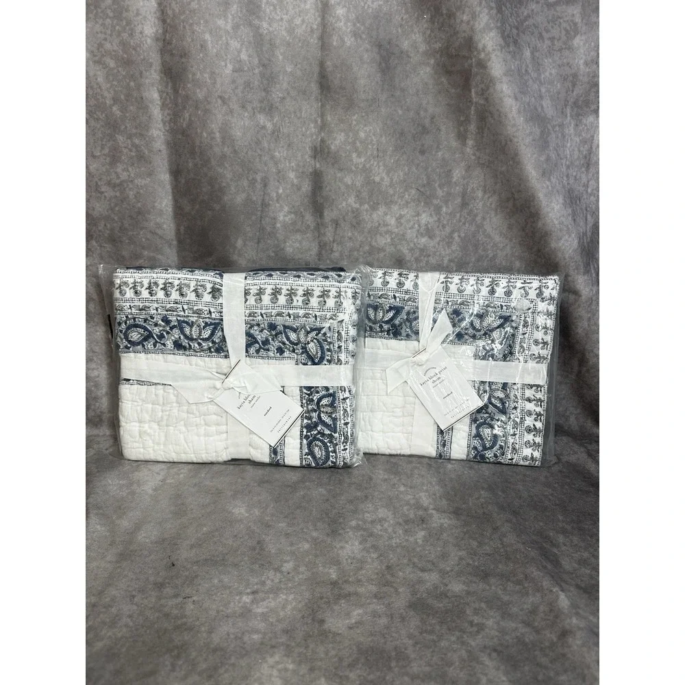 2 Pottery Barn Kayta Block‎ Print Shams Standard New Quilted
